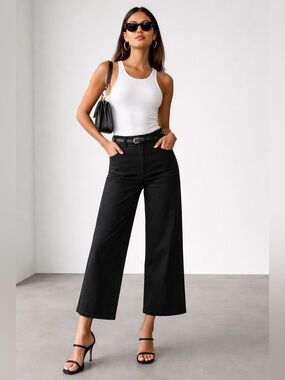 Rag & Bone Annie Wide Leg Ankle Jeans Black Size 32 NWT